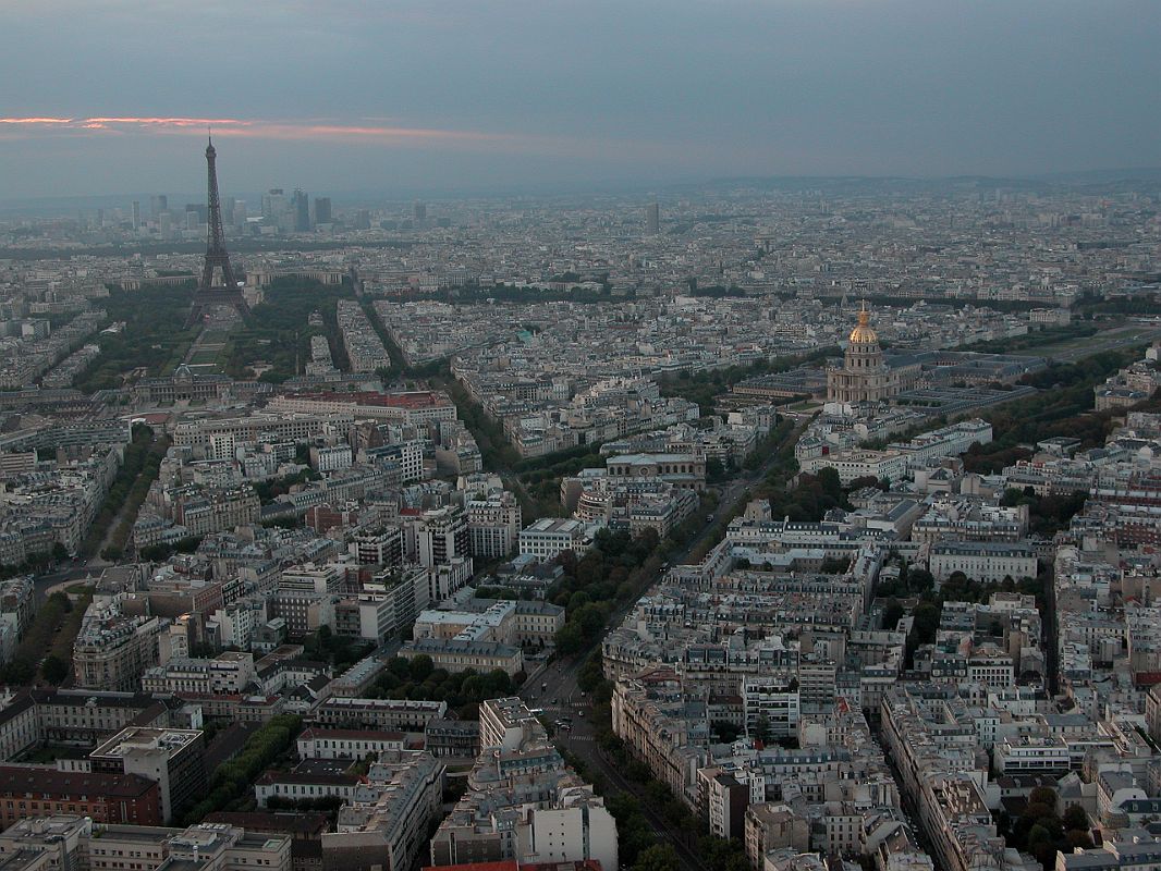 Paris 05 View At Sunset To Eiffel Tower And La Defense, Dome Church Les Invalides From Montparnasse Tower 